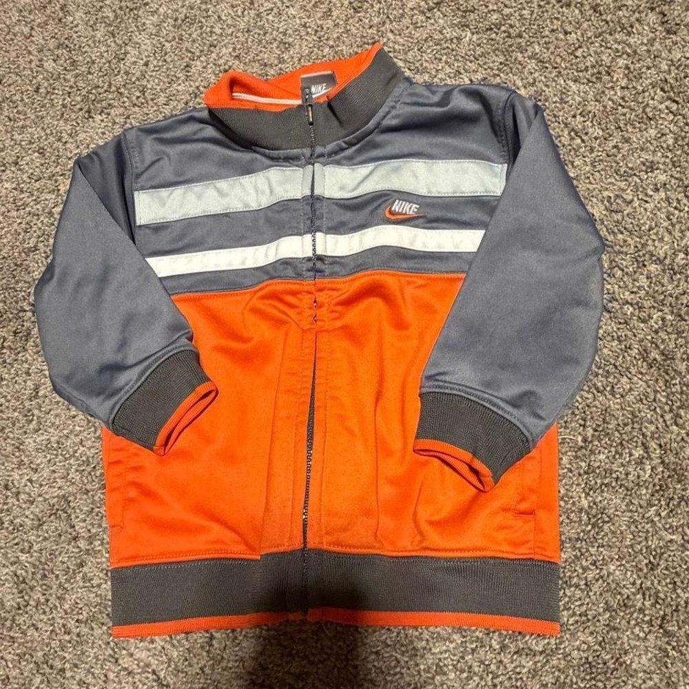 Y2k Nike Toddler Track Jacket 2T Orange Gray Full Zip Swoosh Athletic Sweatshirt